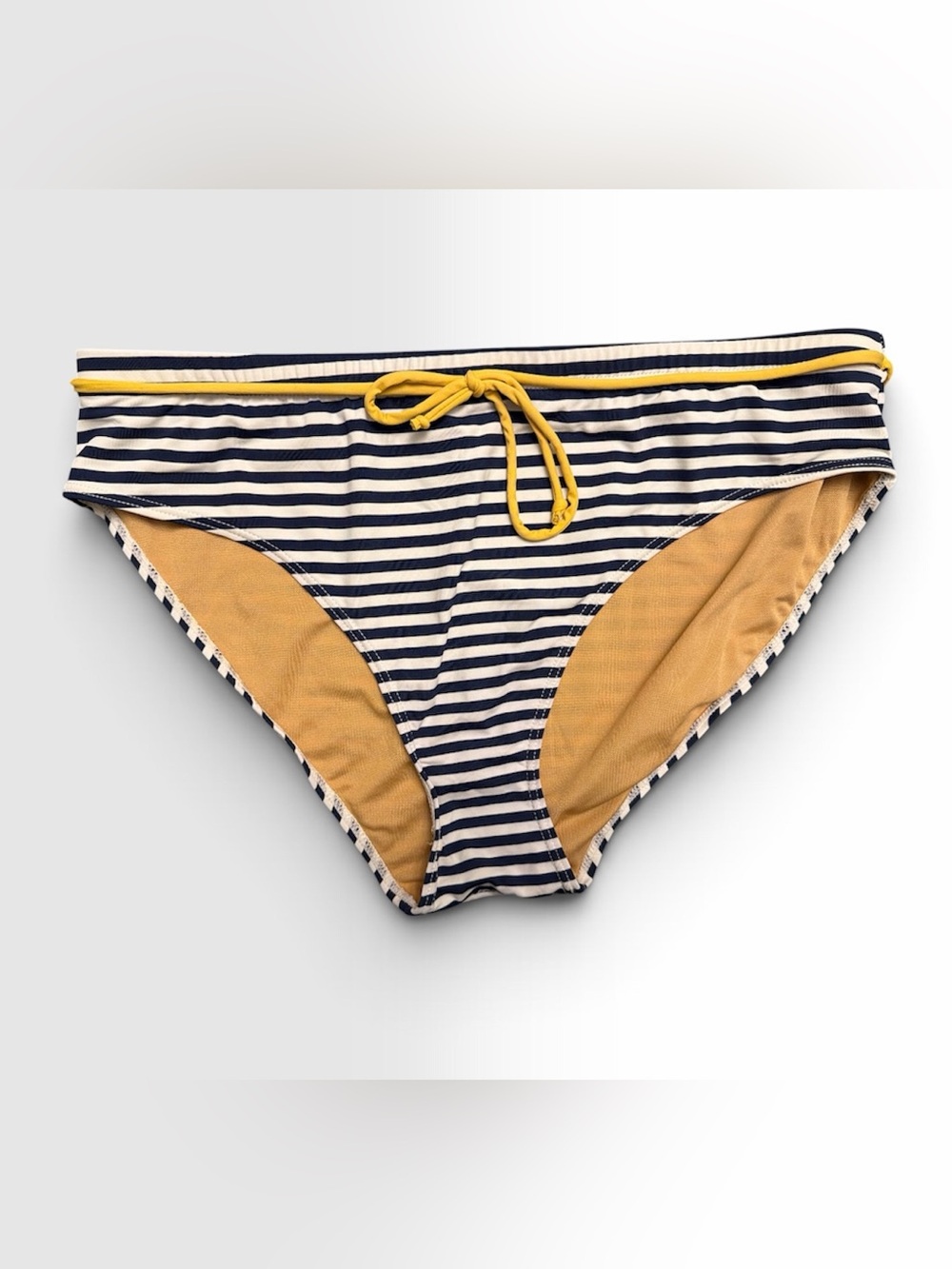 DownEast Navy Striped Bikini Bottom with Yellow Trim